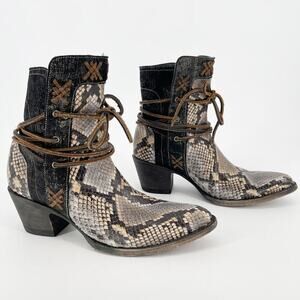 Old Gringo Yippee Ki Yay Brown Black Evant Snakeskin Western Cowgirl Bootie sz 7